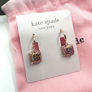 Kate Spade Womens Mini Square Glitter Huggies Earrings Rose Pink Gold K5232